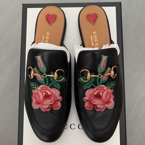 Gucci Princetown Rose Embroidered Mules